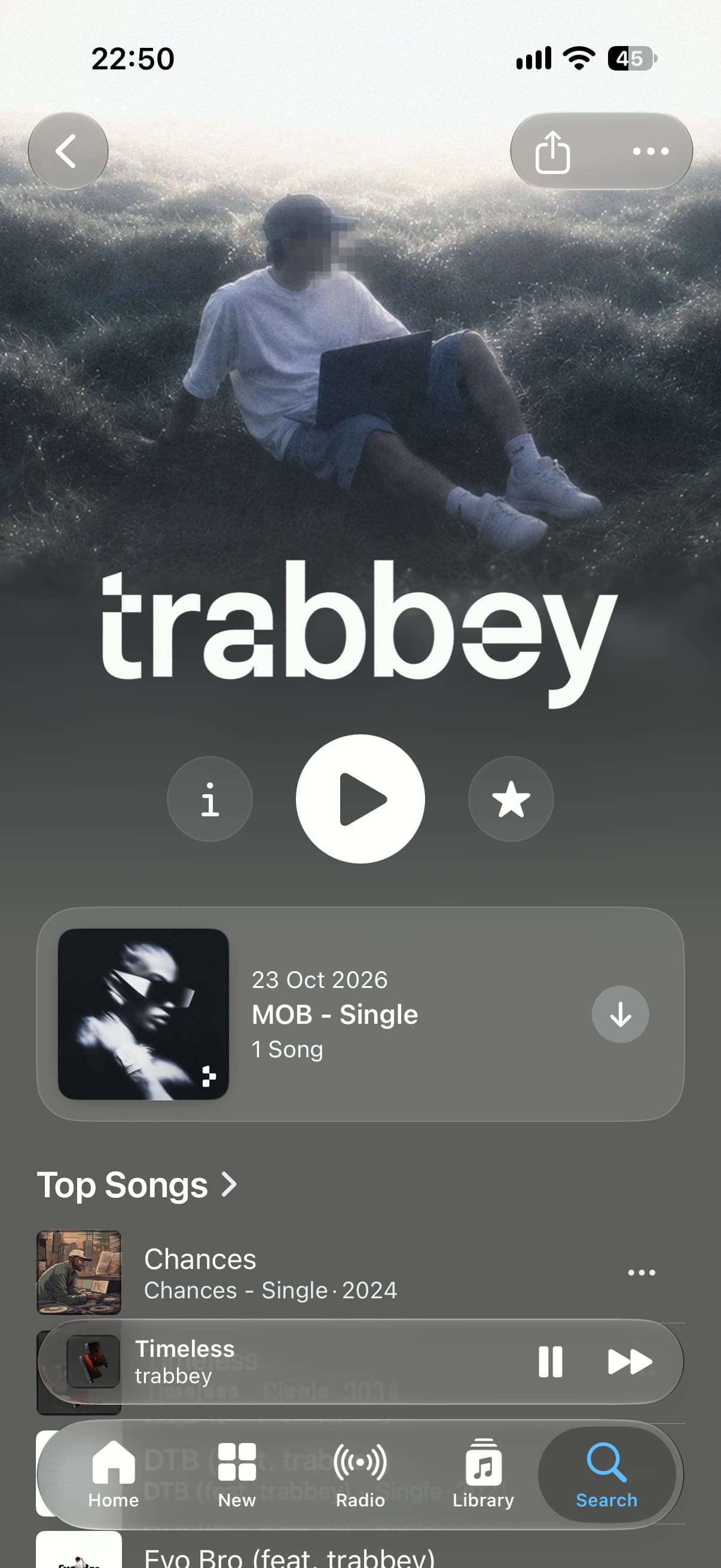 The trabbey artist page on Apple Music
