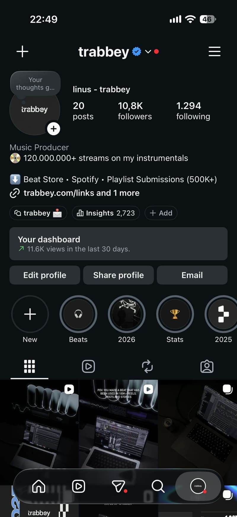The trabbey Instagram profile with story highlights