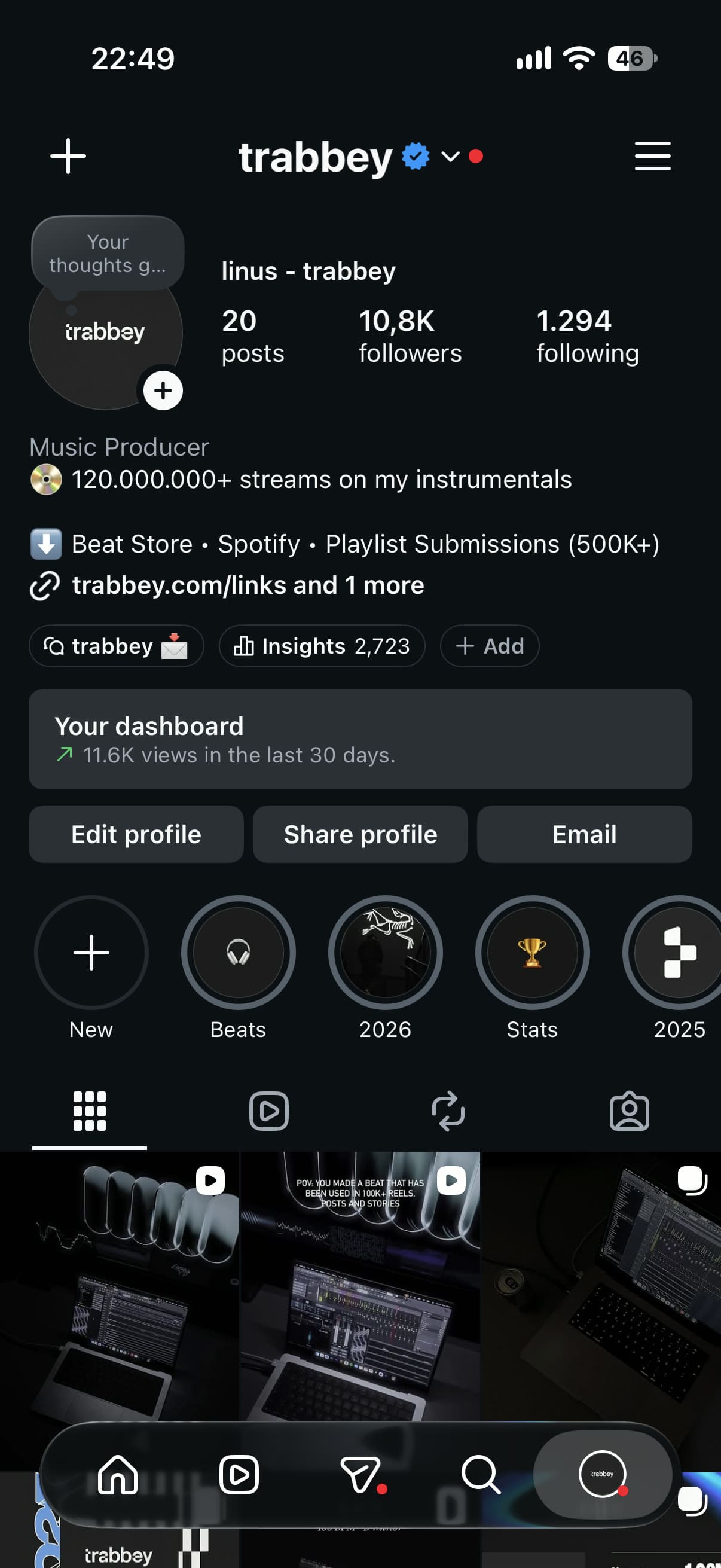 The trabbey Instagram profile with story highlights