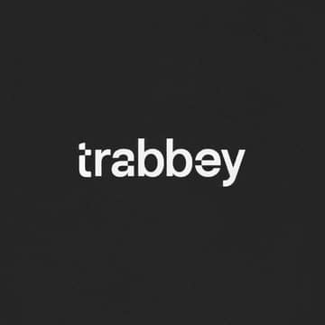 trabbey avatar: the wordmark in white on dark woven fabric
