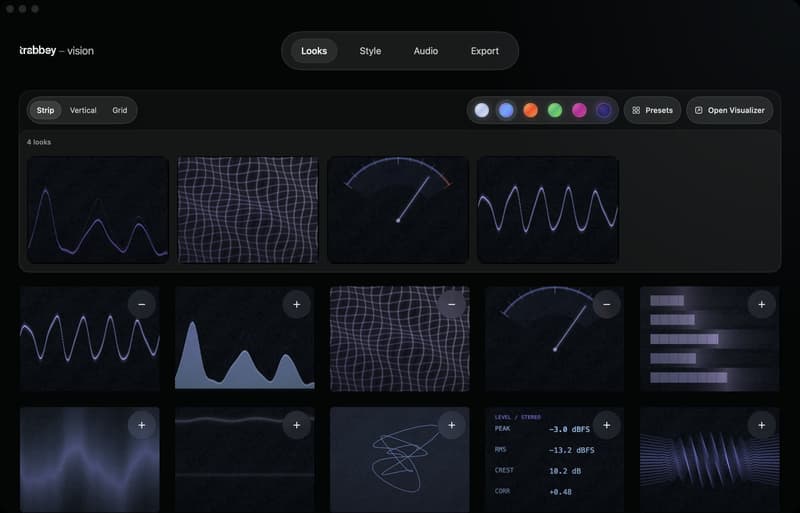 The full trabbey – vision app window on a laptop, showing the Looks gallery
