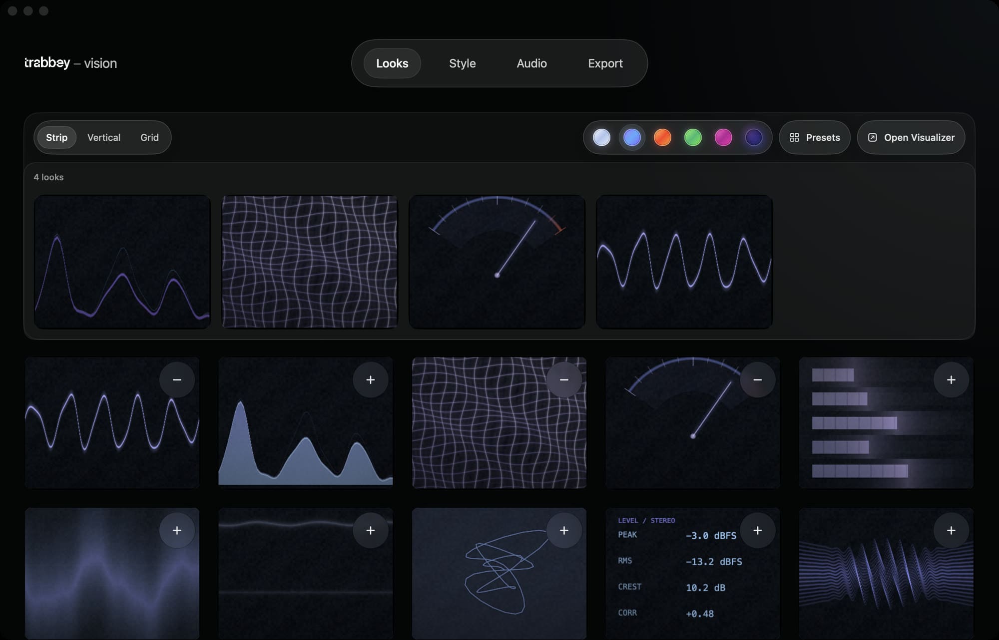 The full trabbey – vision app window on a laptop, showing the Looks gallery